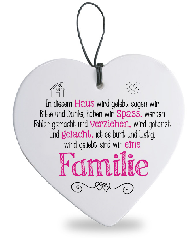 Tea 4 You. Herz mit Spruch Familie in diesem Haus